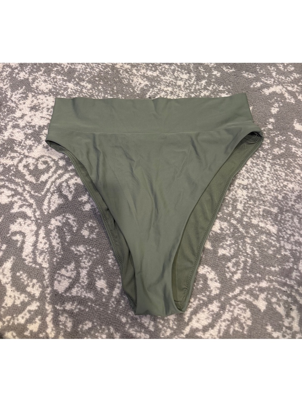 Aerie High Cut Cheeky Bikini Bottoms in Olive Green, Size Large